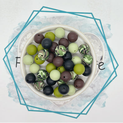 Camoflauge 15MM Silicone Bead Mix
